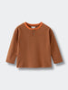 Orange and gray striped long sleeve shirt with two buttons at neckline Henley Long Sleeve Tee - Pumpkin Boys