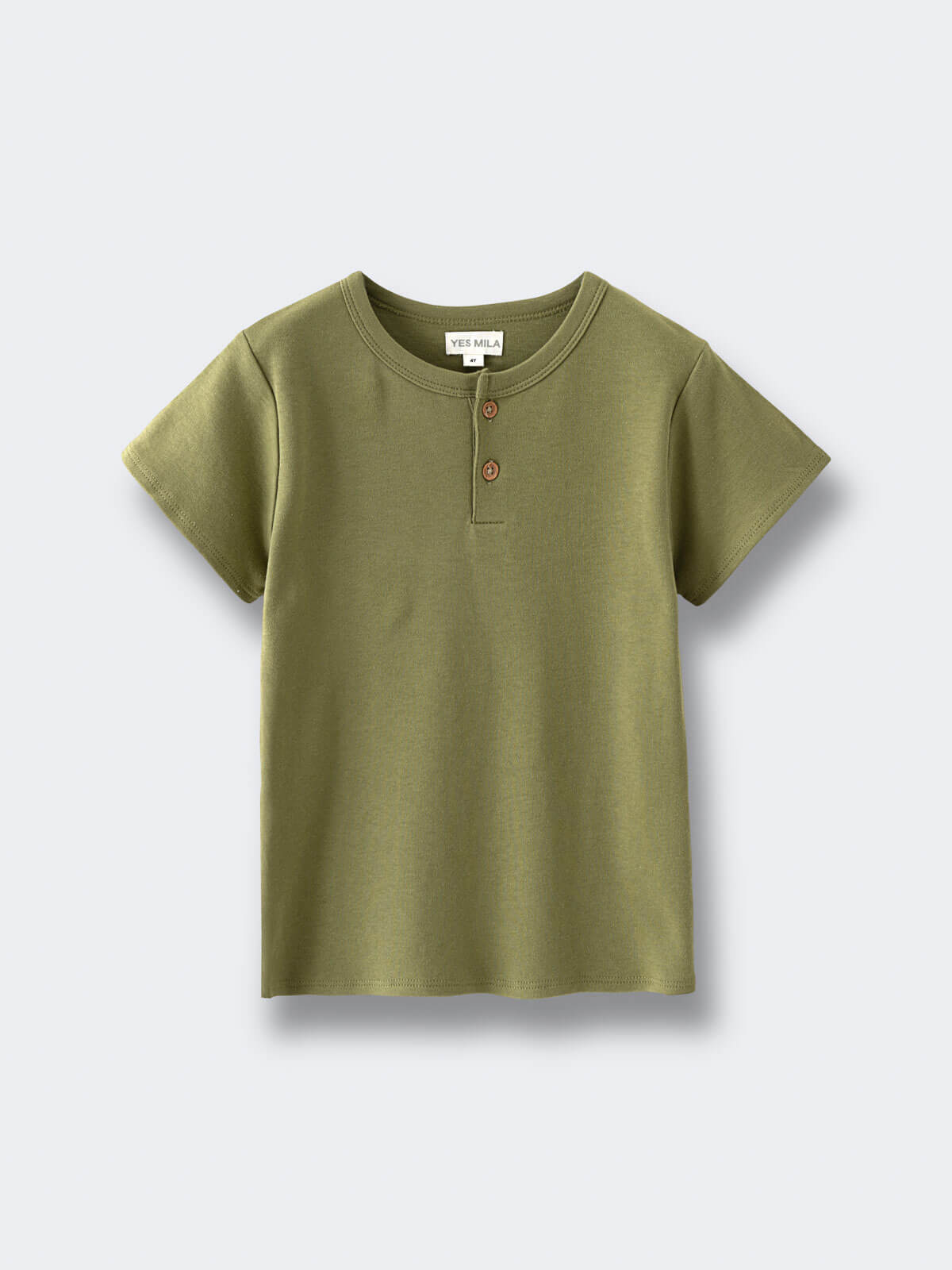 Olive green short sleeve henley shirt with two buttons at neckline Henley Short Sleeve Tee - Moss Boys