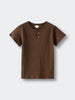 Brown short sleeve henley shirt with two buttons laid flat Henley Short Sleeve Tee - Spruce Boys