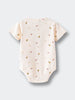 Baby bodysuit with short sleeves and small mushroom and floral print on cream background Henley Short Sleeve Bodysuit - Autumn Harvest Ecru Baby girl