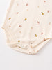 Close-up of cream baby bodysuit with small pear and apple print and snap closure Henley Short Sleeve Bodysuit - Autumn Harvest Ecru Baby girl