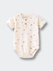 Cream-colored baby bodysuit with small scattered print and button placket Henley Short Sleeve Bodysuit - Autumn Harvest Ecru Baby girl