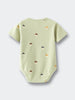 Light green baby bodysuit with small acorn face pattern throughout Henley Short Sleeve Bodysuit - Little Acorn Sage Baby boy