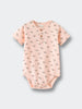 Peach bodysuit with small floral print and button front detail Henley Short Sleeve Bodysuit - Wildflower Bouquet Pink Baby girl