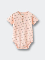 Peach bodysuit with small floral print and button front detail Henley Short Sleeve Bodysuit - Wildflower Bouquet Pink Baby girl