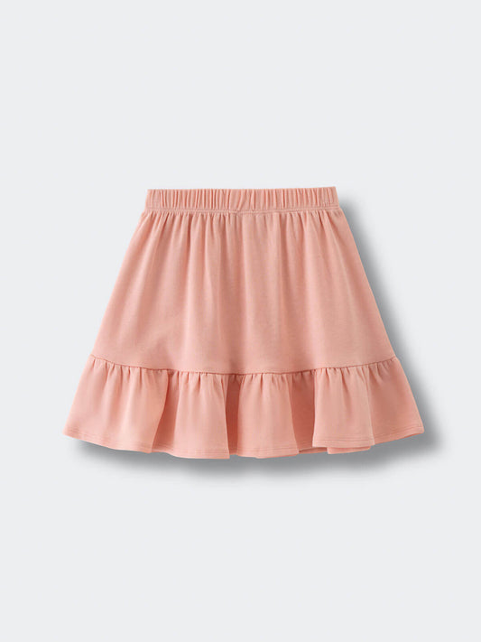 Pink jersey skirt with ruffled hem on a white background Jersey Skirt - Mallow Girls