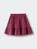 Mauve-colored skirt with elastic waistband and ruffled hem on white background Jersey Skirt - Plum Jam Girls