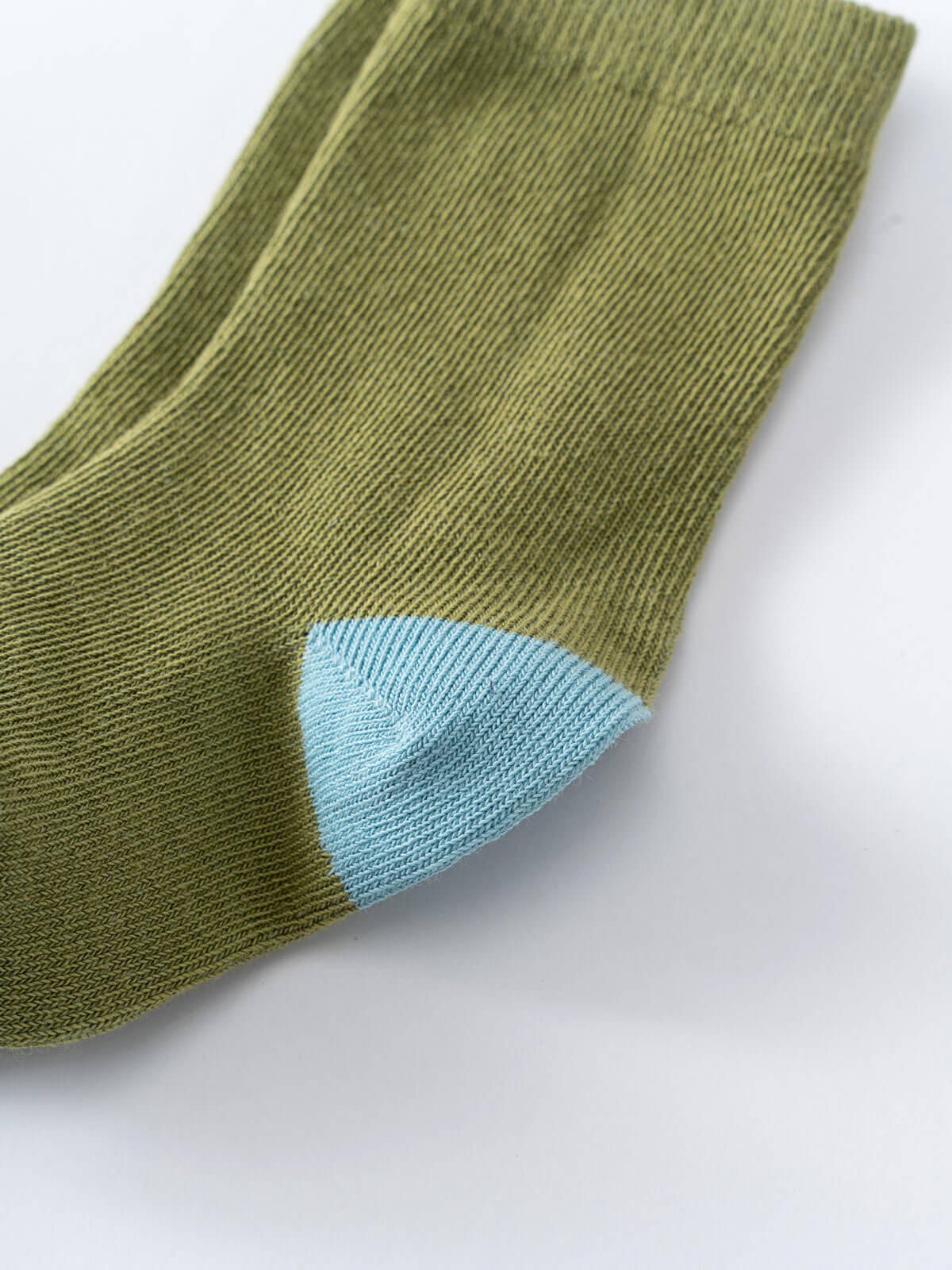 Olive green sock with light blue heel detail on white background Kids Socks 3 Pack - Acorn Boys