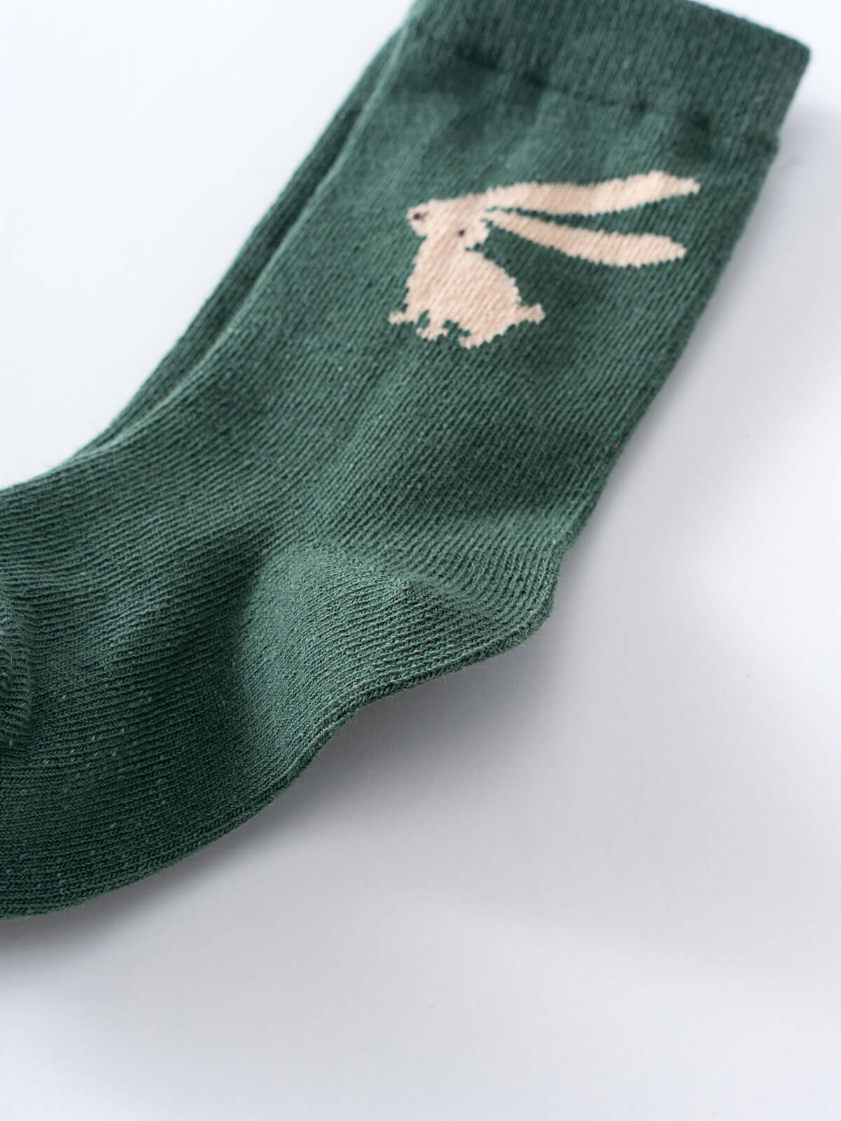 Green sock with cream-colored bunny design knitted on the side Kids Socks 3 Pack - Bunny Girls