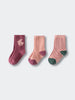 Three pairs of children's socks in pink and burgundy tones with different patterns Kids Socks 3 Pack - Dove Girls