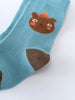 Light blue sock with brown bear face design and brown toe Kids Socks 3 Pack - Bear Boys