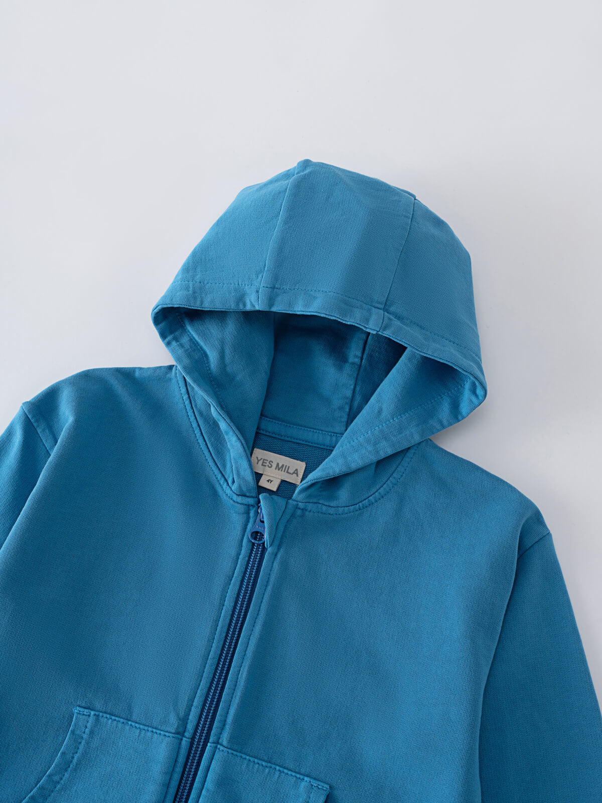 Close-up of a blue zip-up hoodie with front pocket on white background Lightweight Zip Hoodie - Marine Boys