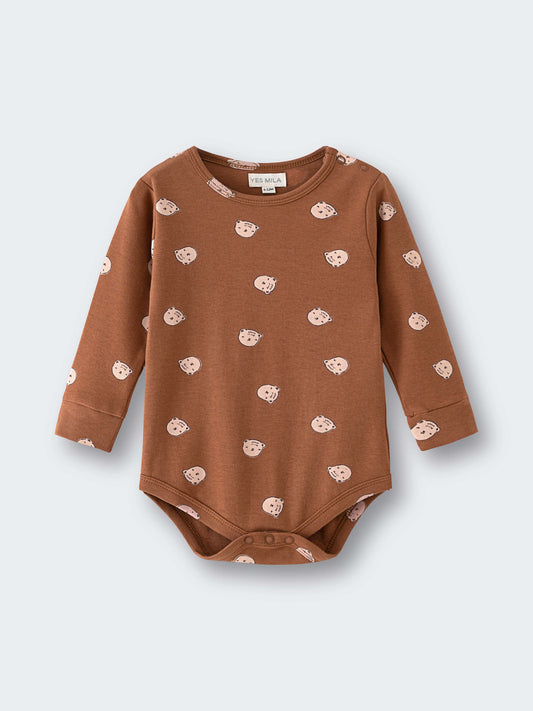 Long Sleeve Bodysuit - Cosy Bear Russet