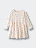 Cream long sleeve dress with pink and tan floral print pattern Long Sleeve Jersey Dress - Bird And Blossom Ecru Girls