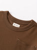 Close-up of brown long sleeve shirt collar with white label and chest pocket Long Sleeve Tee - Spruce Boys