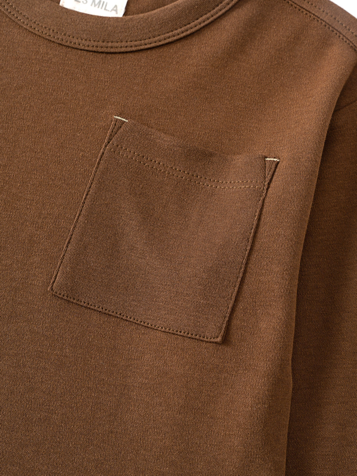Close-up of a brown long sleeve shirt with chest pocket Long Sleeve Tee - Spruce Boys