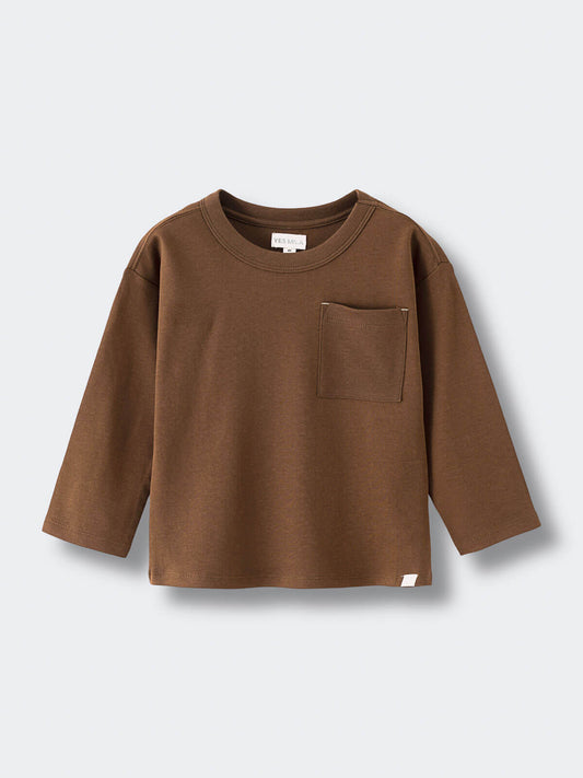 Brown long sleeve shirt with chest pocket on plain background Long Sleeve Tee - Spruce Boys