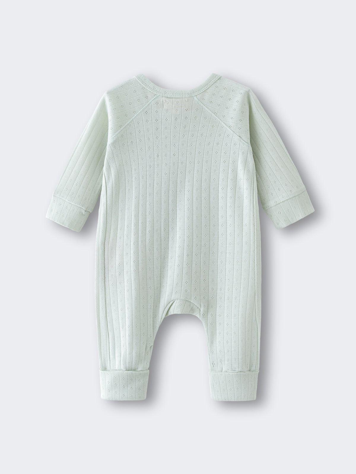 Light green ribbed baby onesie on a white background Pointelle Long Sleeve One Piece - Sea Foam Baby boy