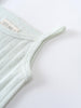 Close-up of a light green ribbed knit bodysuit with label Pointelle Singlet Bodysuit - Sea Foam Baby boy