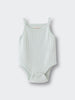 Light green ribbed knit baby bodysuit with straps on white background Pointelle Singlet Bodysuit - Sea Foam Baby boy