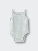 Light green ribbed knit baby bodysuit with straps on white background Pointelle Singlet Bodysuit - Sea Foam Baby boy