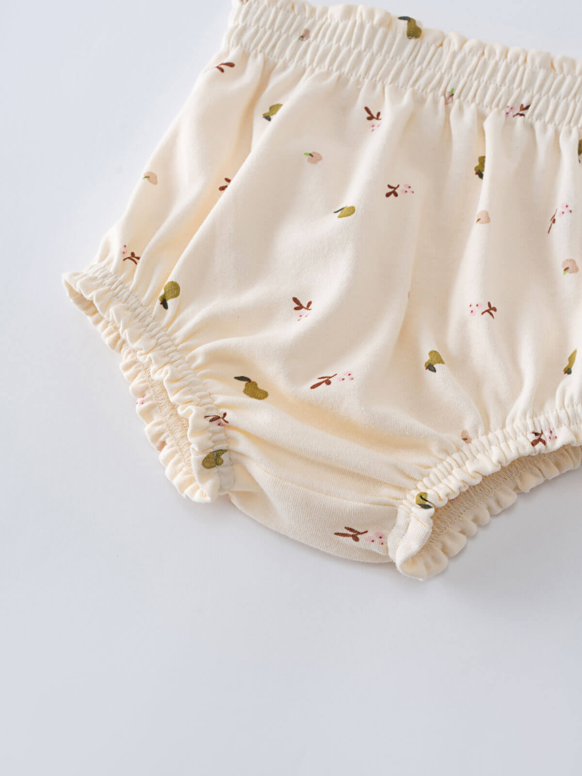 Cream-colored baby bloomers with small printed motifs and gathered elastic edges Printed Bloomers - Autumn Harvest Ecru Baby girl