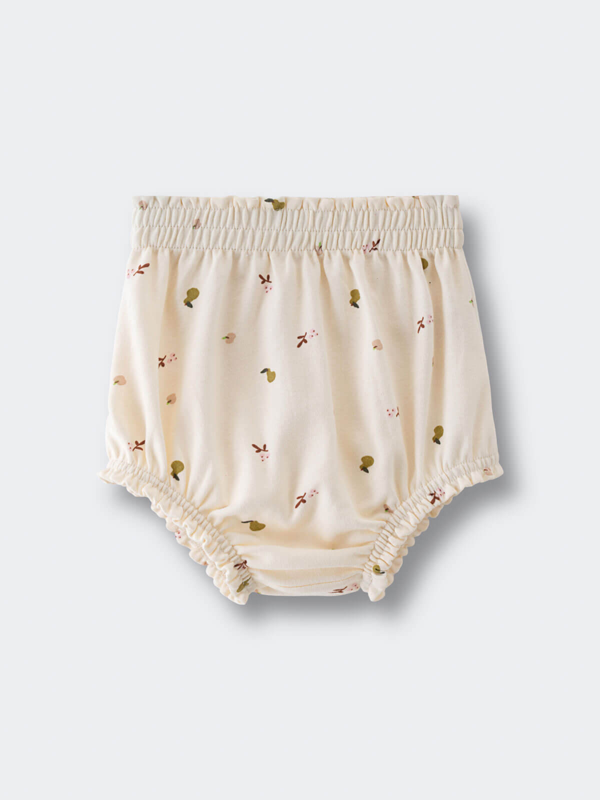 Cream-colored baby bloomers with small floral and leaf print pattern Printed Bloomers - Autumn Harvest Ecru Baby girl