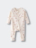 Cream-colored baby onesie with pink bunny print and front zipper Printed Long Sleeve One Piece - Meadow Friends Ecru Baby girl
