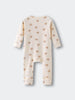 Cream colored baby romper with small brown bear face print pattern Printed Long Sleeve One Piece - Cosy Bear Ecru Baby boy