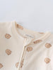 Close-up of cream baby onesie with brown bear print and zipper Printed Long Sleeve One Piece - Cosy Bear Ecru Baby boy