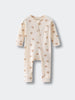 Cream-colored baby onesie with brown bear print and front zipper Printed Long Sleeve One Piece - Cosy Bear Ecru Baby boy