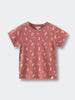 Children's short sleeve t-shirt in coral pink with small bunny and tree print pattern Printed Short Sleeve Tee - Forest Gathering Rosehip Girls