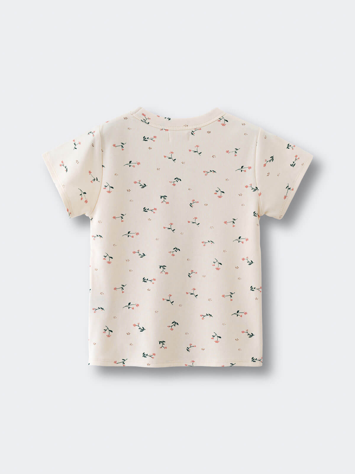 Back view of a cream t-shirt with small floral print pattern Printed Short Sleeve Tee - Wild Meadow Ecru Girls