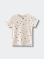 Cream-colored short sleeve t-shirt with small pink floral print pattern Printed Short Sleeve Tee - Wild Meadow Ecru Girls