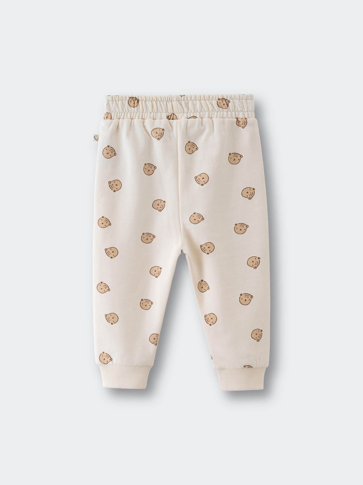 Cream-colored sweatpants with brown bear face print pattern and ribbed cuffs Printed Sweatpants - Cosy Bear Ecru Baby boy
