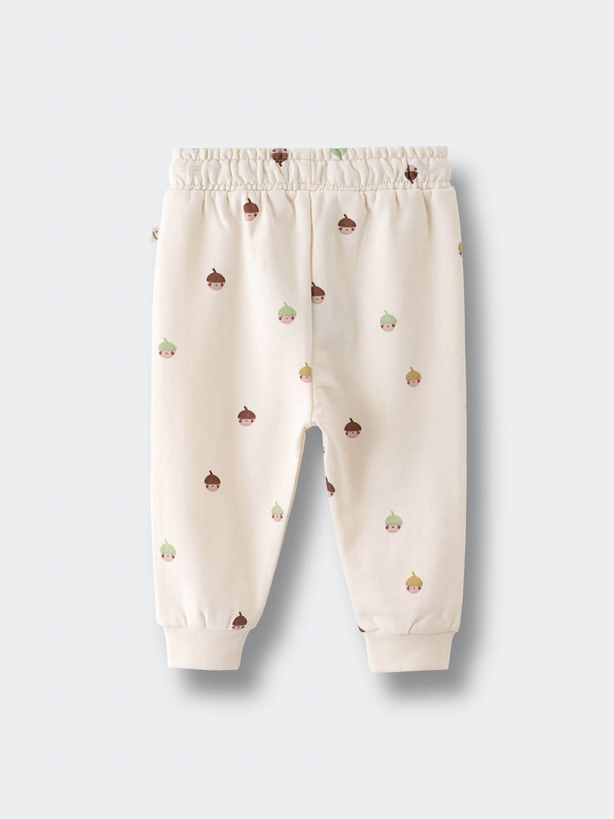 Cream-colored baby sweatpants with small acorn print pattern and ribbed cuffs Printed Sweatpants - Little Acorn Ecru Baby girl
