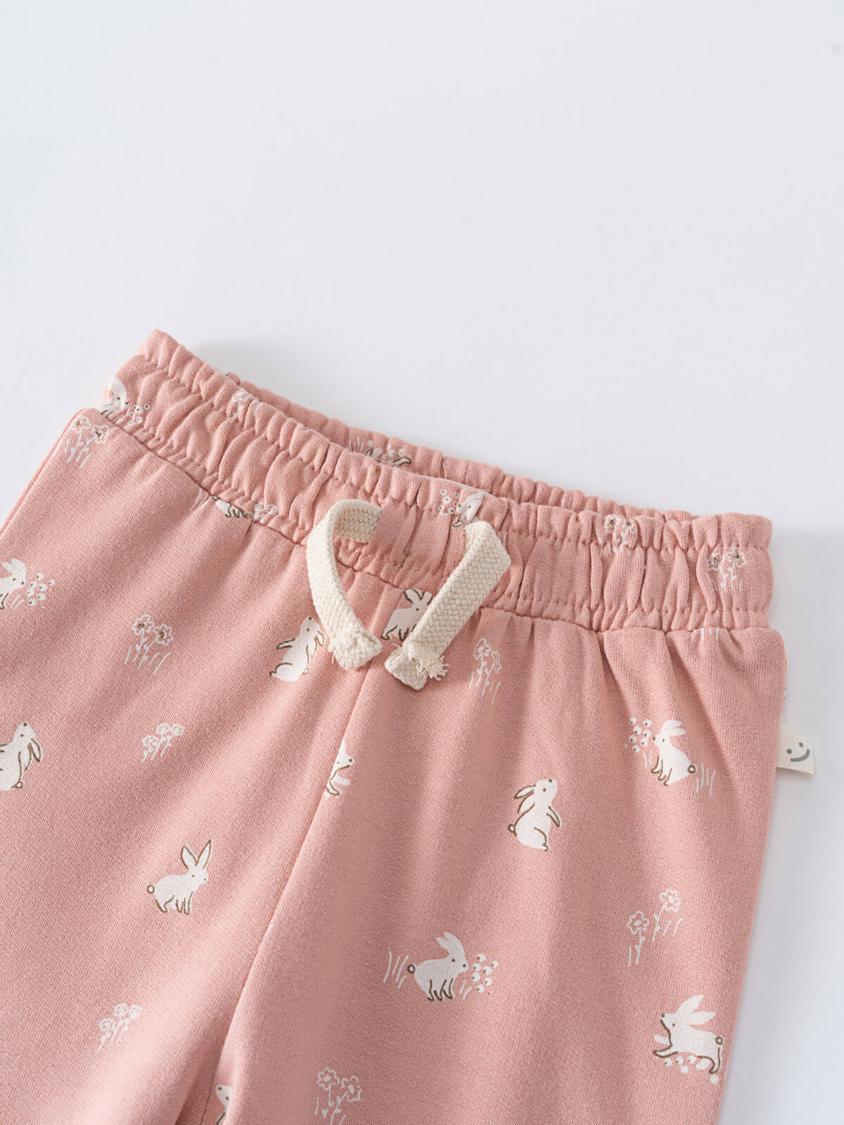 Pink pants with white bunny print and drawstring waistband Printed Sweatpants - Meadow Friends Blush Baby girl