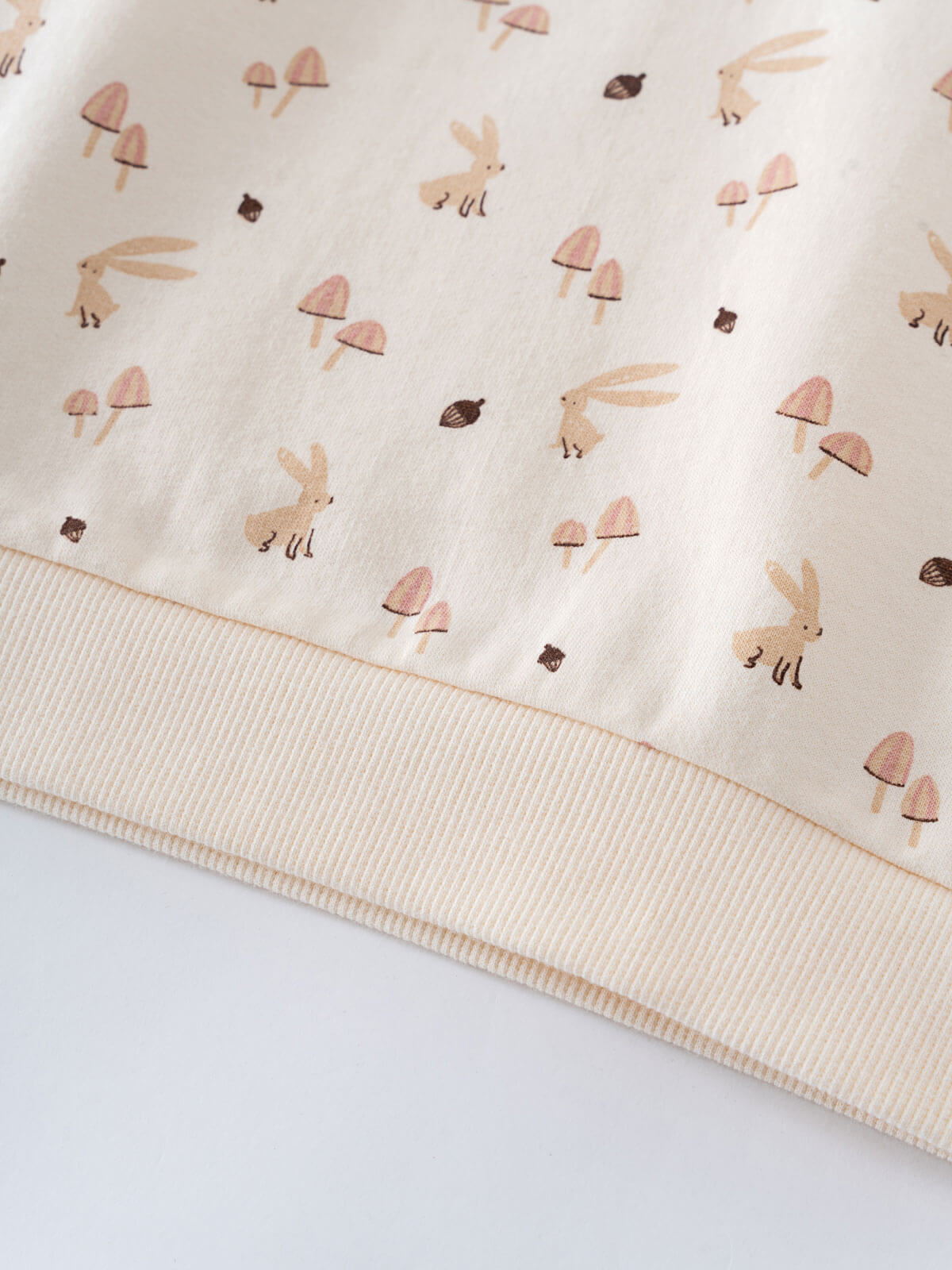 Cream fabric with printed pattern of rabbits, mushrooms, and hedgehogs Printed Sweatshirt - Forest Gathering Ecru Girls