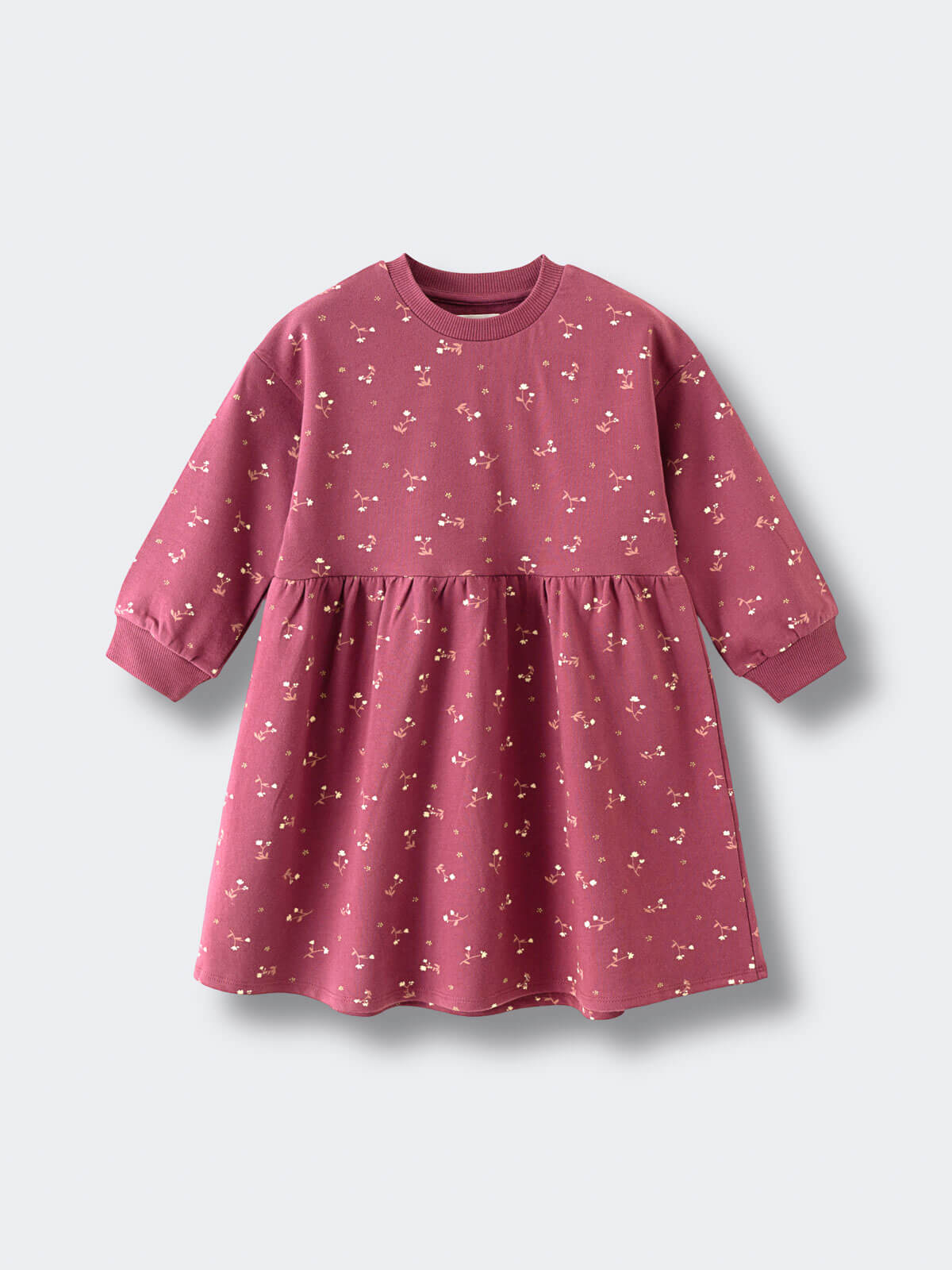 Pink sweatshirt dress with small floral print and ribbed cuffs Sweatshirt Dress - Wild Meadow Plum Jam Girls
