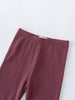 Close-up of burgundy ribbed leggings with elastic waistband on white background Ribbed Leggings - Plum Jam Girls