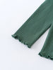 Close-up of green ribbed fabric sleeves with ruffled cuffs on white background Ribbed Long Sleeve Tee - Balsam Girls