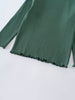 Green ribbed long sleeve shirt with ruffled trim on white background Ribbed Long Sleeve Tee - Balsam Girls