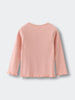 Pink ribbed long sleeve shirt with ruffled hem and cuffs laid flat Ribbed Long Sleeve Tee - Mallow Girls