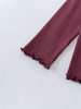 Close-up of burgundy ribbed fabric sleeves with ruffled cuffs Ribbed Long Sleeve Tee - Plum Jam Girls