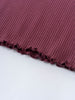 Close-up of ribbed plum fabric with decorative ruffled edge trim Ribbed Long Sleeve Tee - Plum Jam Girls