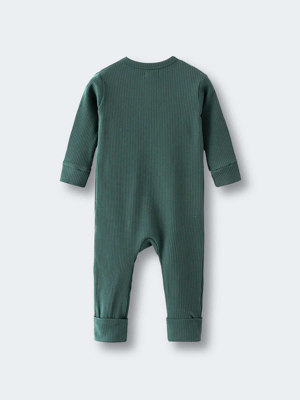 Green ribbed baby romper laid flat on a light background Ribbed Long Sleeve One Piece - Balsam Baby boy