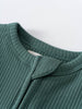 Close-up of a ribbed green garment neckline with stitching detail Ribbed Long Sleeve One Piece - Balsam Baby boy