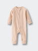 Peach ribbed baby romper with zipper closure laid flat Ribbed Long Sleeve One Piece - Clay Baby girl