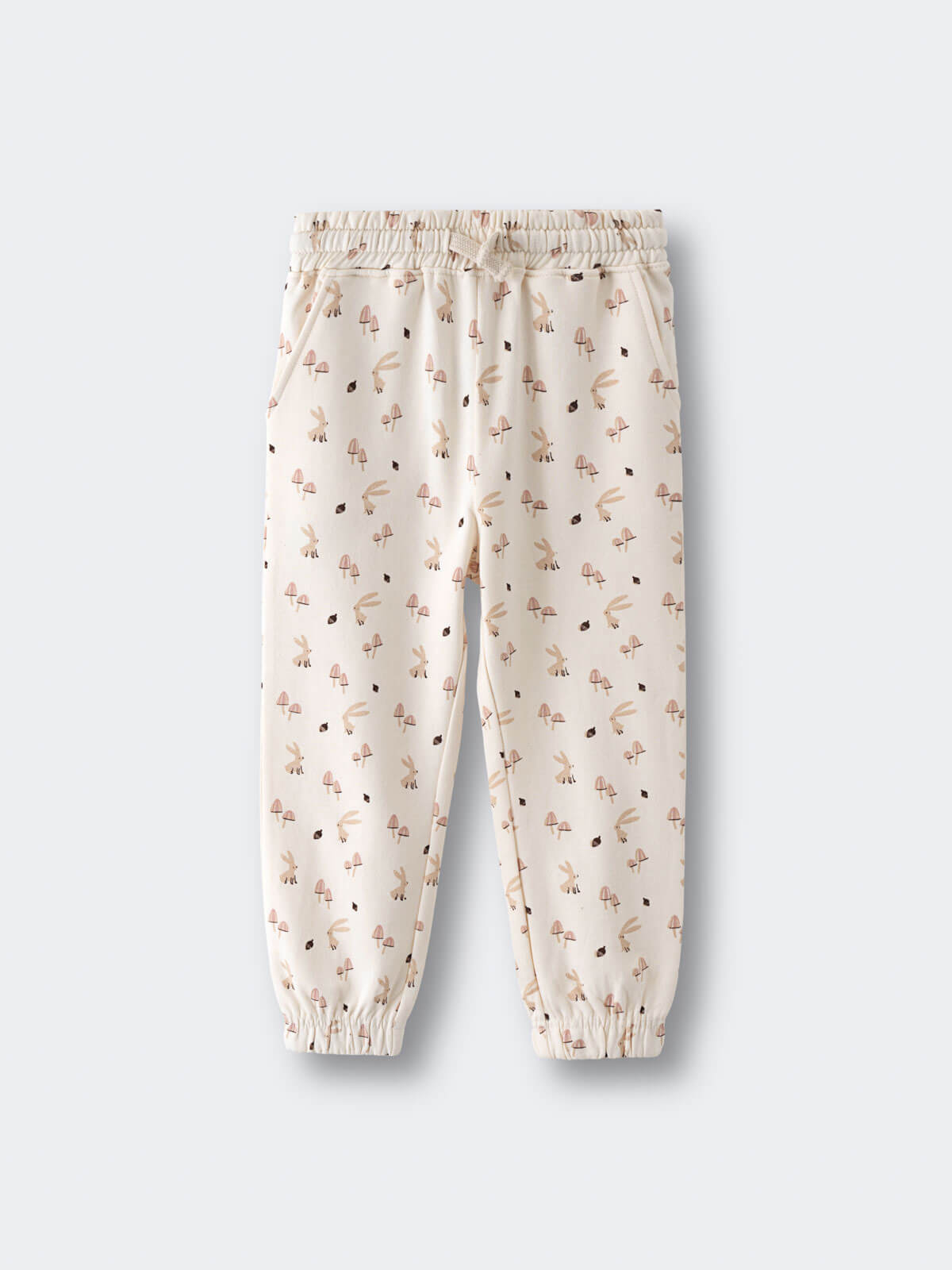 Cream-colored sweatpants with elastic waist and mushroom print pattern Sweatpants - Forest Gathering Ecru Girls