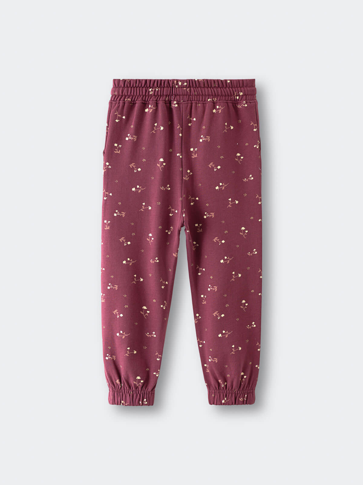 Burgundy sweatpants with small floral print and elasticated cuffs Sweatpants - Wild Meadow Plum Jam Girls